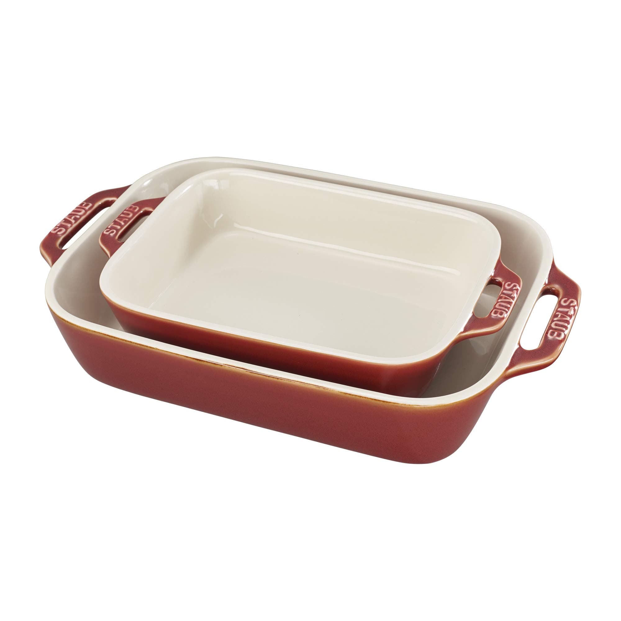 STAUB Ceramic Rectangular Baking Dish Set, 2 pc, Red