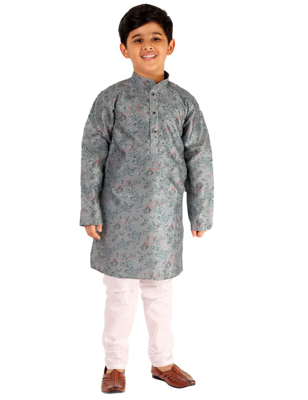 Pro-Ethic Style Developer Boys Silk Floral Kurta Pajama Set | Embellished Design | Ethnic Wear