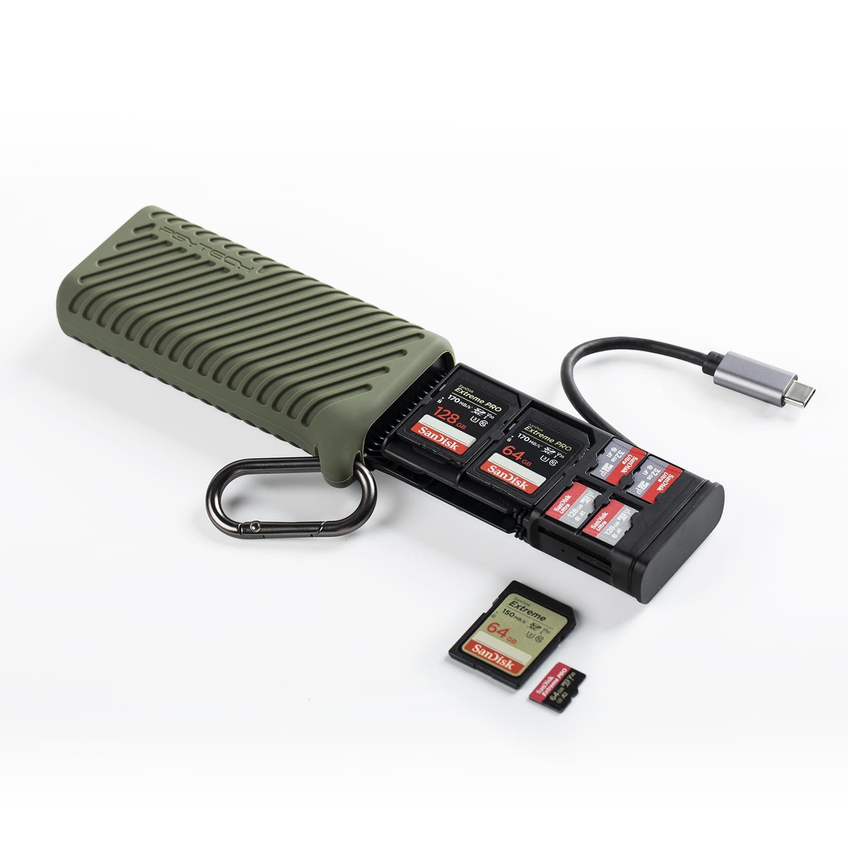 PGYTECH CreateMate High-Speed SD Card Reader USB 3.1 Type-C SD/TF/Nano Card Carrying Case, 2-in-1 SD 4.0 Card Reader Adapter for Cameras, Smartphones, Drones, Action Cameras(Green, for SD/Micro SD)