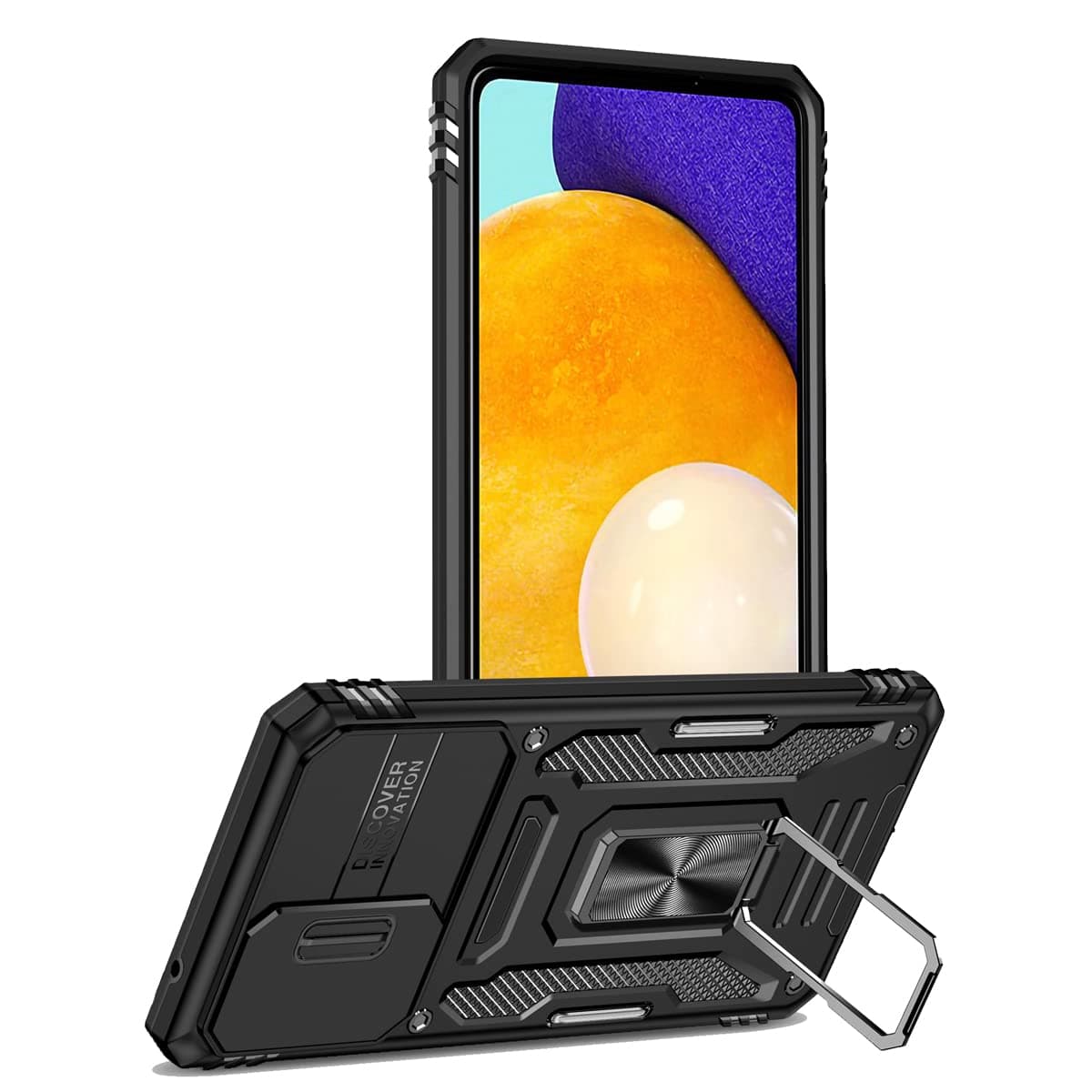 Slide Camera Case for Samsung Galaxy S10,Kickstand with Built-in 360° Rotate Magnetic Ring Stand Shockproof Protective Armor Cover,Black
