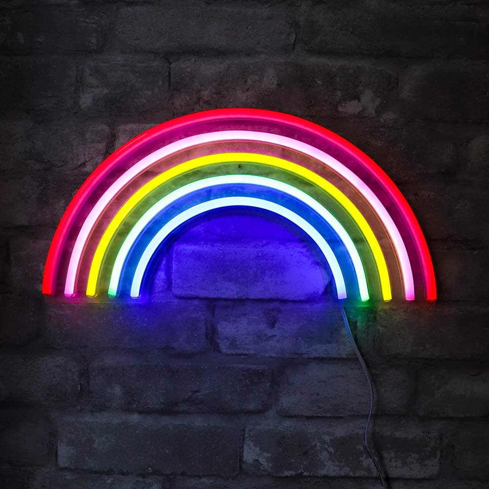 Isaac Jacobs 15” x 7.5” inch LED Neon ‘Multi-Colored Rainbow’ Wall Sign for Cool Light, Wall Art, Bedroom Decorations, Home Accessories, Party, and Holiday Décor: Powered by USB Wire (RAINBOW)