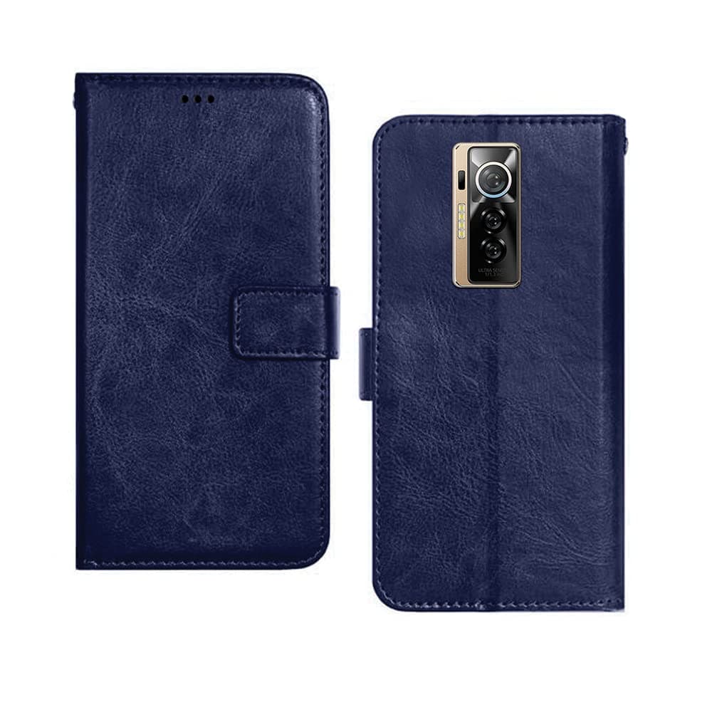Inktree Tecno Phantom X Flip Case | Premium Leather Finish Flip Cover | with Card Pockets | Wallet Stand |Complete Protection Flip Cover for Tecno Phantom X - Blue