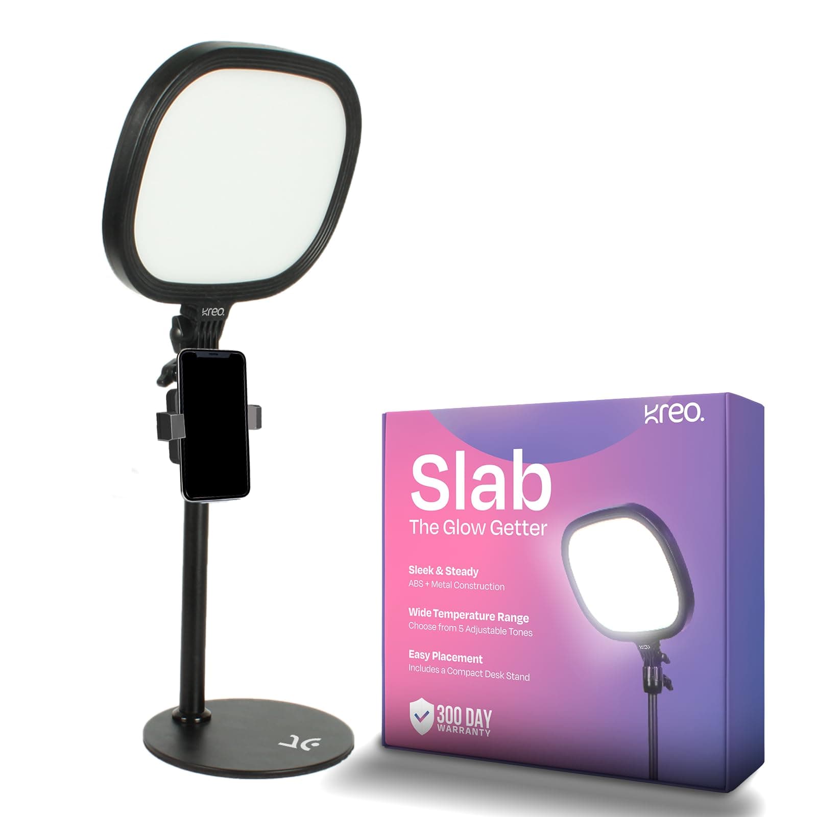 Slab Video Light | Adjustable LED Video Light with 5 Color Temperatures (3200K–5600K), 1455 Lumens, 120 LEDs & Extendable Stand | Photography, Streaming & Content Creation