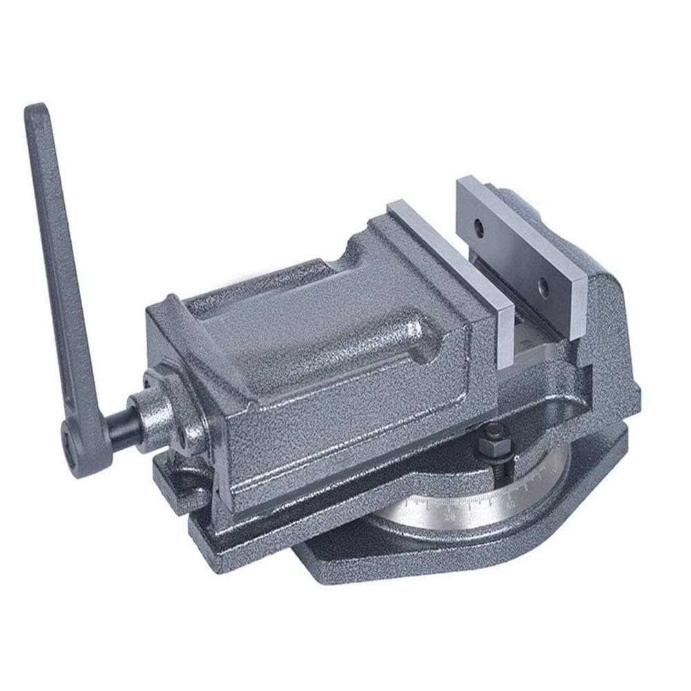 YSYDE Premium 5 Inch Precision Angle Solid Bench Vise, Cast Iron, With 360 Degree Swiveling, Flat Design for Your Benchtop, Your Drill Press, Your Work Table, and More