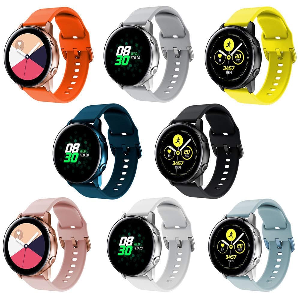 Seinit Soft Silicone Sport Band 20mm Replacement Strap Compatible with Samsung Galaxy Watch Active2/Active (44mm/40mm), Galaxy Watch (42mm) Smart Watch, 8-Pack