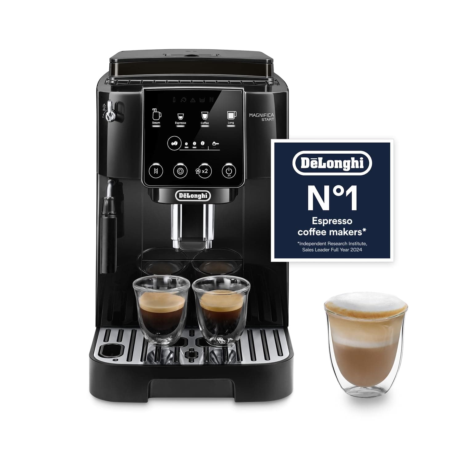 Magnifica ECAM222.20.B, Automatic Coffee Machine with Milk Nozzle, Bean to Cup Espresso Machine with 4 One-Touch Recipes, Soft-Touch Control Panel, 1450W, Black