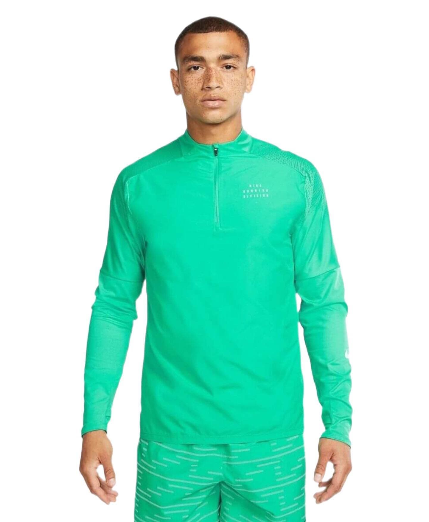Men Dri-Fit Run Division Flash 1/2 Zip Long Sleeve T-Shirt Jacket L Green