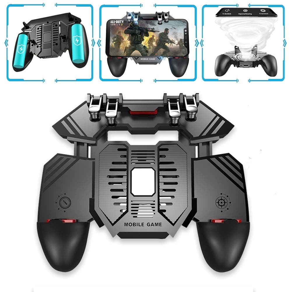 AK77 Sixth Generation 4 Triggers [6 Finger Operation] Mobile Game Controller Shooter Trigger Cooling Fan Power Bank Game Joystick 3 In1 for PUBG/Call of Duty/Fotnite (4000mAh)