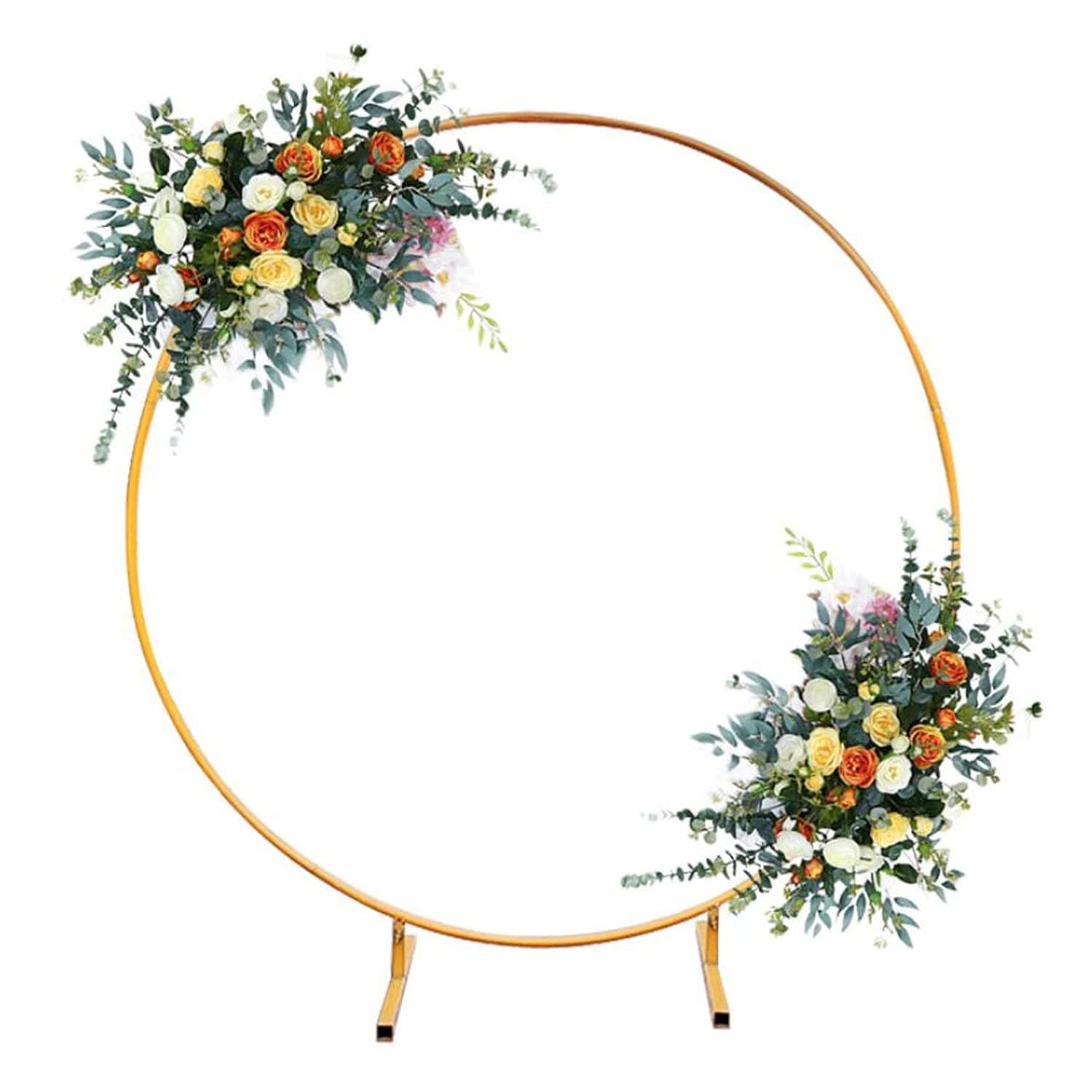 Round Ring Arch Prop Balloon Iron Ring Stand Arch Frame Wedding Arch Props Decor Lawn Silk Artificial Flower Row Stand Wall Shelf for Babyshower 1.8m/Golden