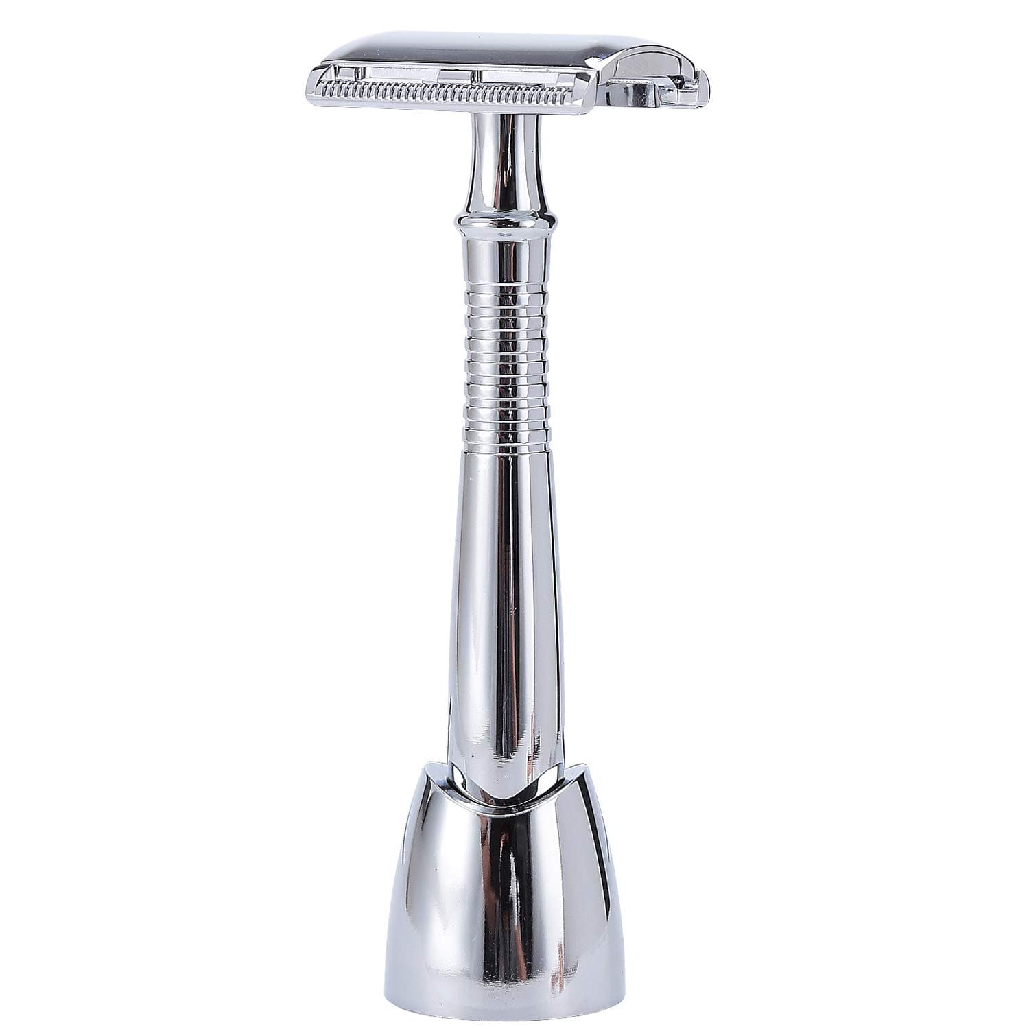 BAILI 3-Piece Double Edge Safety Razor Long Handle Wet Shaving for Men Women with 5 Platinum Blades and Stand BD194