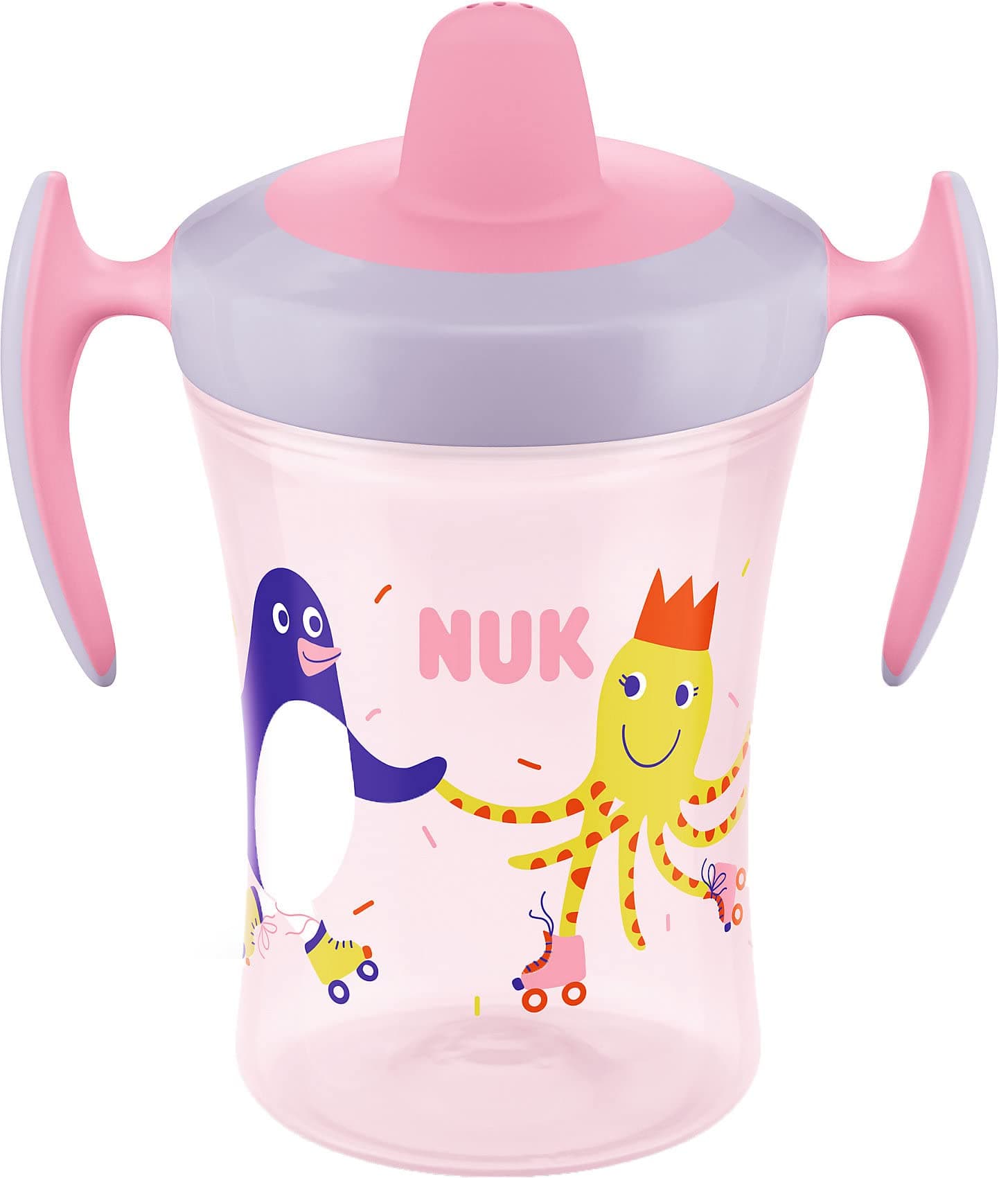 NUK Trainer Cup Sippy Cup | Leak-Proof Soft Drinking Spout | 6+ Months | BPA-Free | 230ml | Pink Penguin