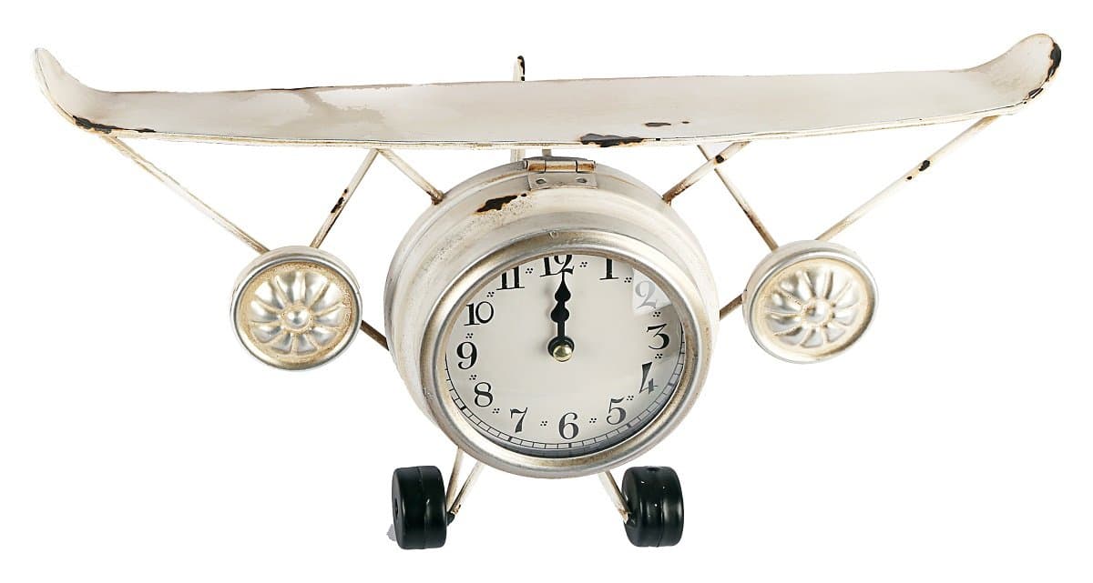 Original design shelf clock - Plane shape - Vintage style - Colour WHITE