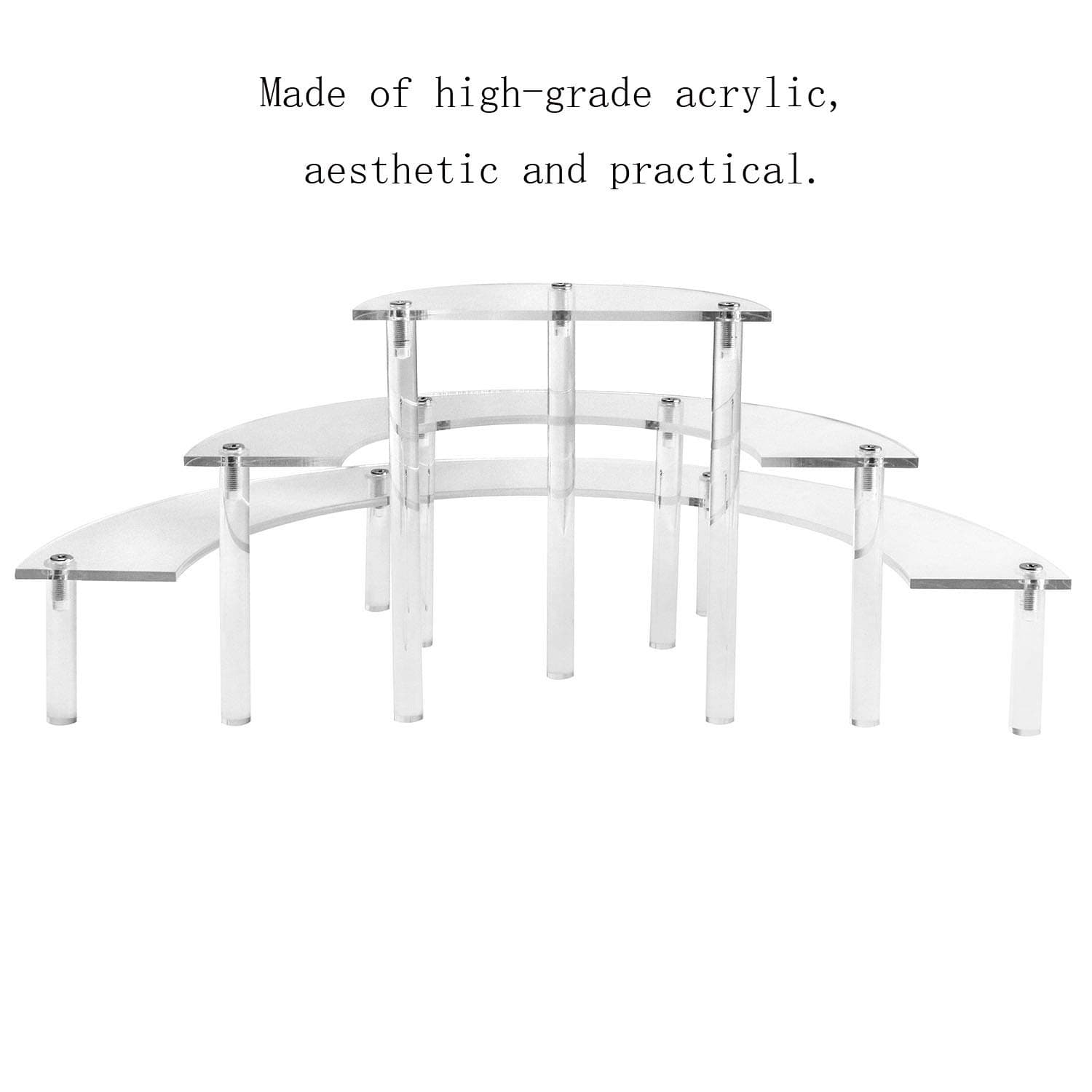 QWORK® 3-Tier Acrylic Cake Stand, Semicircle Cupcake Display Stand for Weddings, Birthdays or Parties - Acrylic Legs Transparent