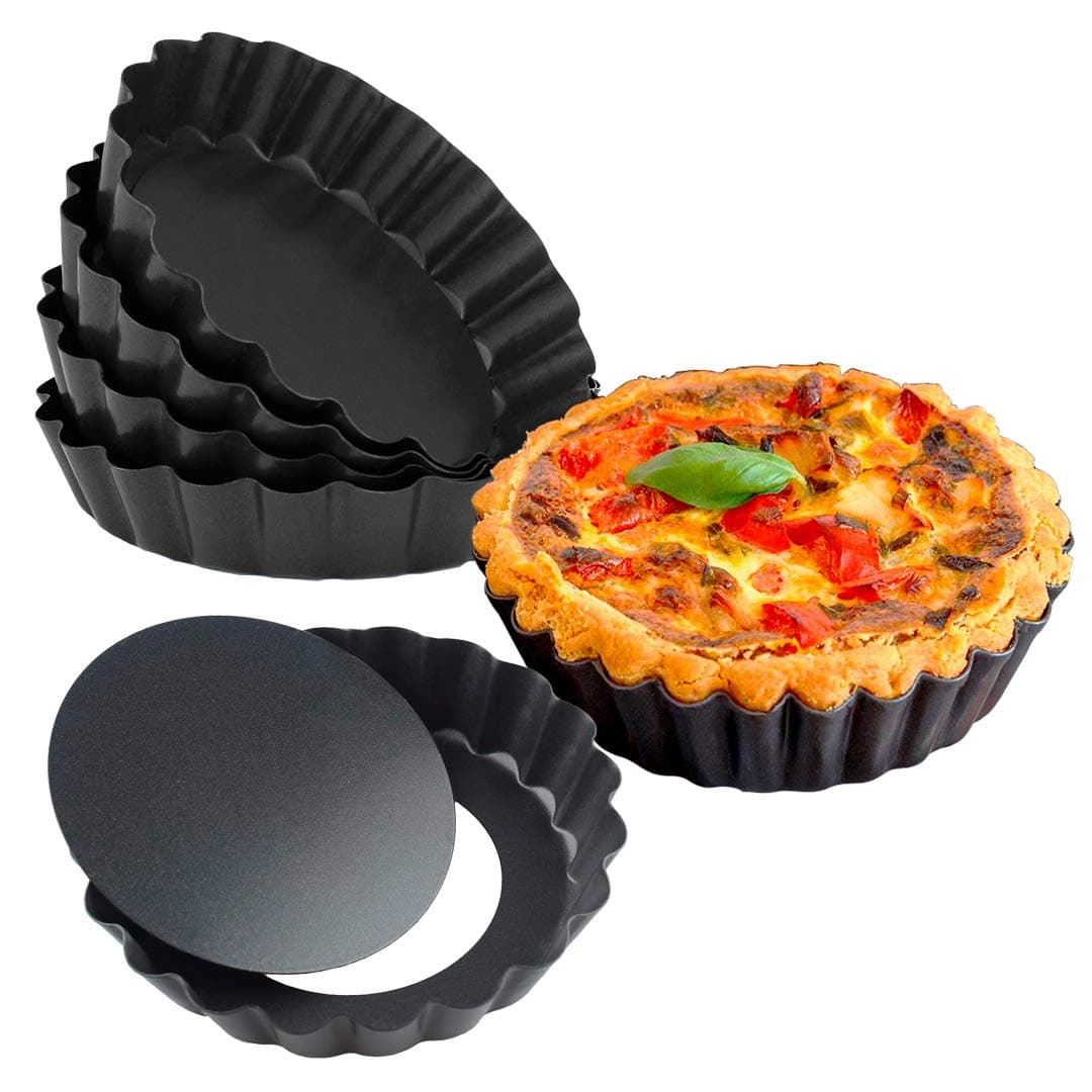 Mini Tart Pans Removable Bottom Pie Pans Mini Quiche Pans for Baking Tartlet Tart Mold 4 inch Round Black Set of 6