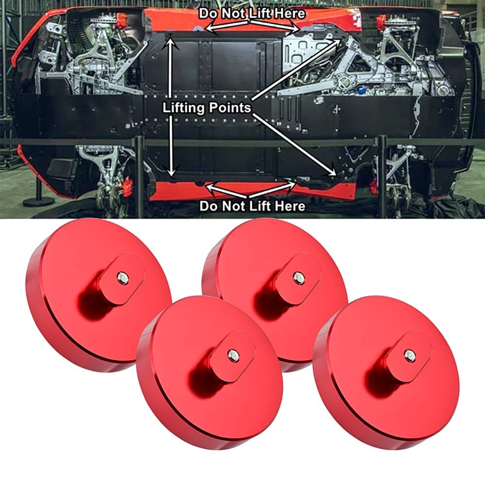 BILLFARO 4Pcs Jack Pad Jackingo Lift Pad/Puck Jack Point Billet for Corvette C5, C6, C7 & C8 Models Including Base Z06, Zr1, and for Grand Sport (Red)