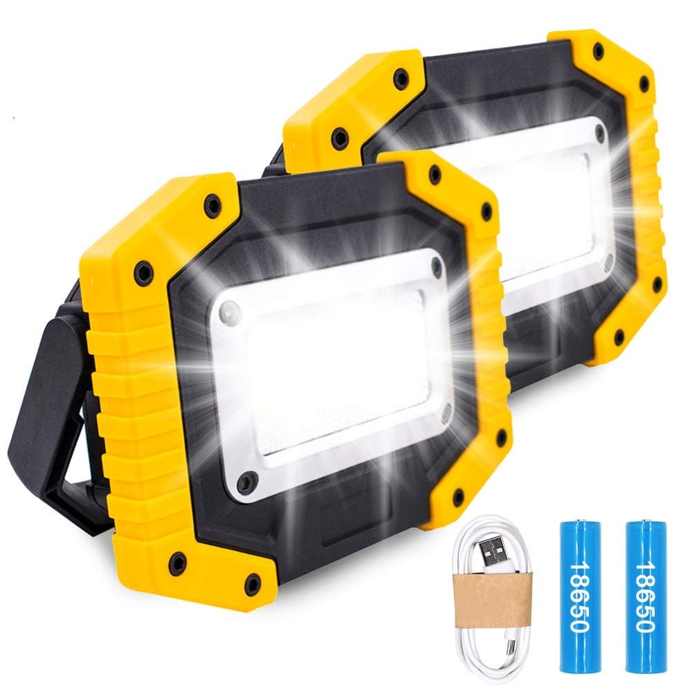 Trongle LED Rechargeable Work Lights, 30W Floodlight Battery Security Light with 3 Modes Outdoor COB Camping Lights with USB Waterproof for Garage, Fishing, Hiking, 2 Packs (Battery Included)