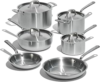 Made In Cookware | 10 Piece Stainless Steel Pot and Pan Set | 5 Ply Clad - Includes Stainless Steel Frying Pans, Saucepans, Saucier and Stock Pot W/Lid | Professional Cookware | Crafted in Italy