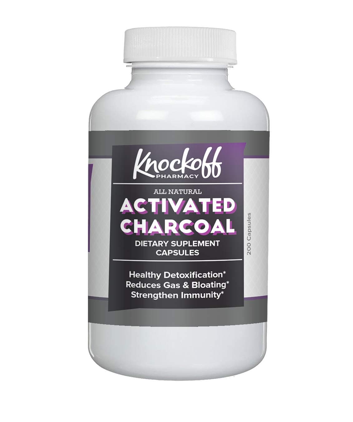 Activated Charcoal Capsules (200 Capsules, 525 mg per Serving, 3 Capsule/Serving) by Knock Off Pharmacy, Odorless & Non-Toxic Powder Delivered in Fast-Dissolving Capsules for Detox Cleanses