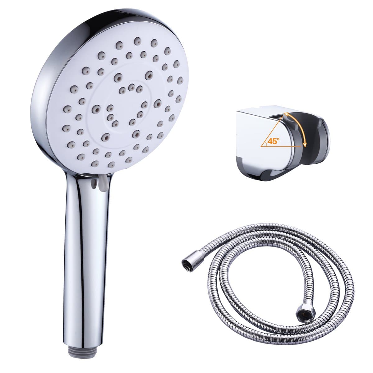 Handheld Shower 5 Position Chrome ABS Head Set handshower with Shower Holder and 1.5m Hose for Bathroom DS005
