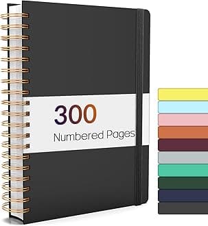 Forvencer A4 Lined Spiral Journal Notebook with 300 Numbered Pages, 11" X 8.5" Thick Journals for Writing with 100GSM Paper, Hardcover Notebooks with Contents for Work, School, Black