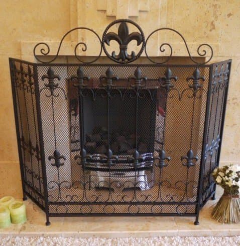 Black Wrought Iron & Mesh FLEUR DE LYS Fire Screen Guard