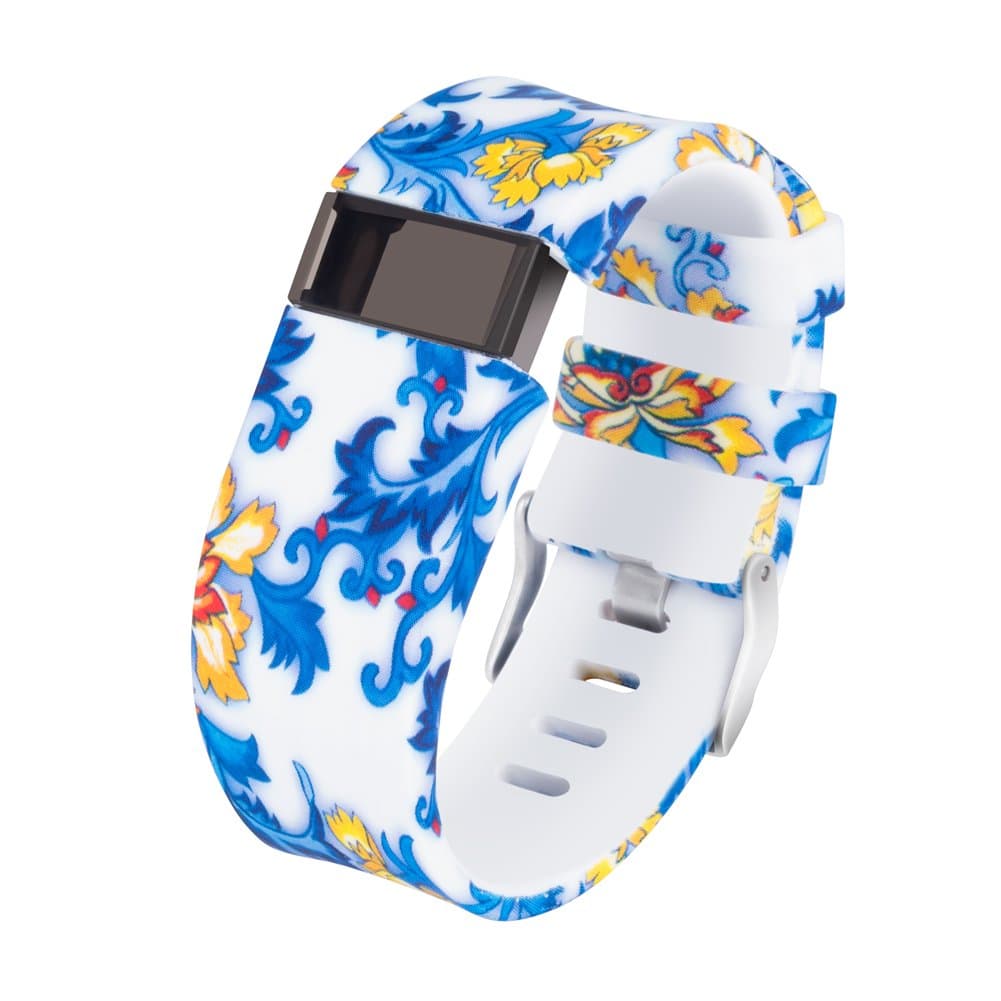 for Fitbit Charge HR Bands,Gealpoor Silicone Replacement Adjustable Band Strap for Fitbit Charge HR (Blue Yellow Flower, Small) Sweat Resistant for Women Girls