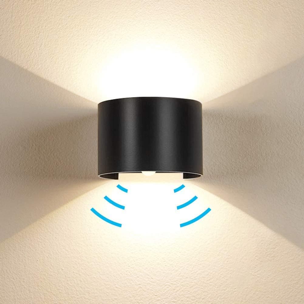 Motion Sensor Wall Lights, 12W Warm Light Outdoor Waterproof Adjustable LED Waterproof Wall Lamp, Motion Detector Garden/Hallway/Pathway Porch Light (Black)