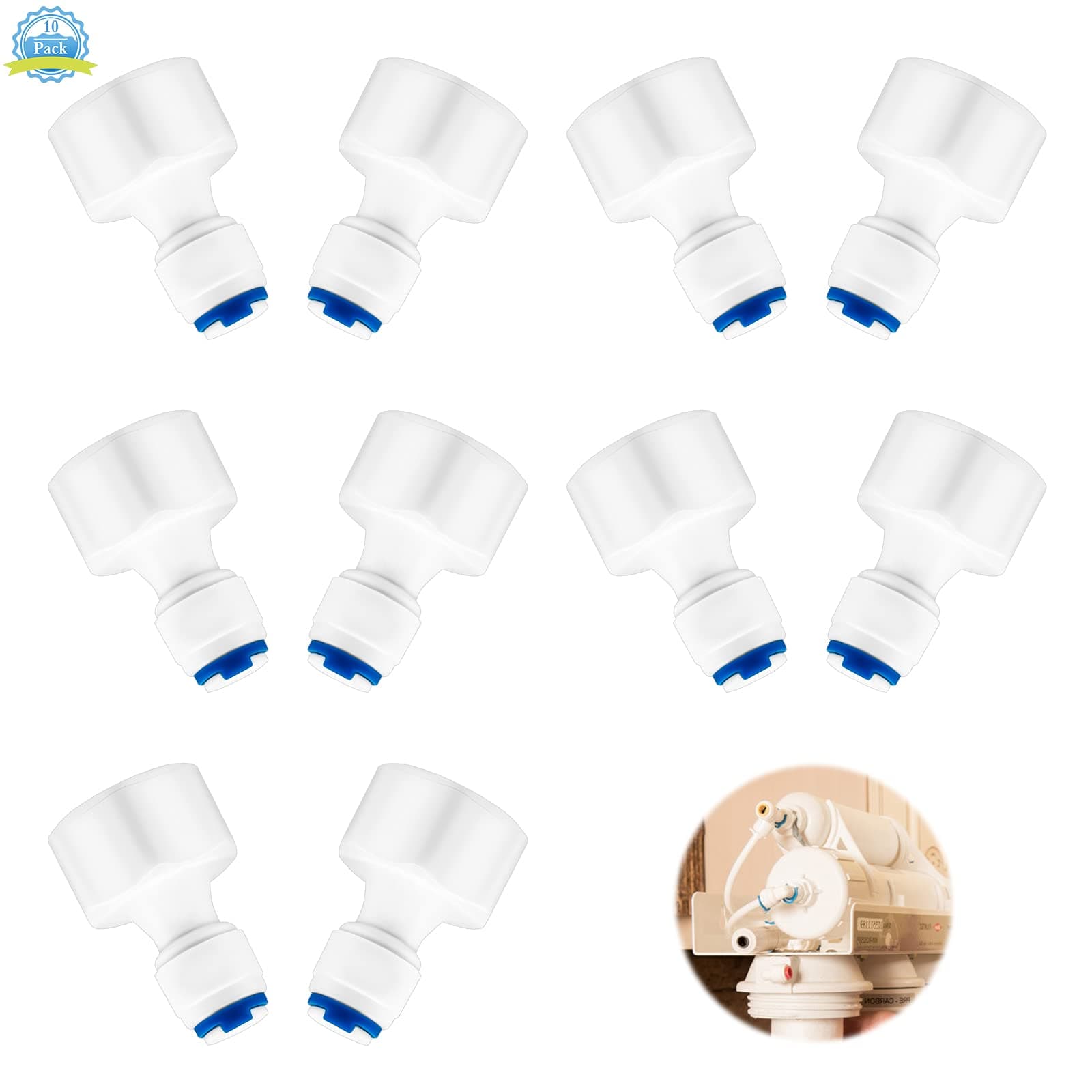 10Pcs Water Filter Fitting Connector 1/2" Female Thread to 1/4" OD Hose Connector 1/2 to 1/4 Push Fit Water Adapter Plastic Water Filter Quick Connector Water Filter Reverse Osmosis