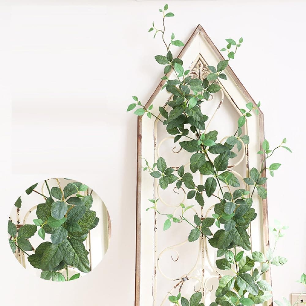 ABCWARRTArtificial Mint Leaf Vine Fake Green Plant Wedding Decor Simulation Plants Leaves Vines Balcony Hotel Shopping Mall Decoration (gray green)