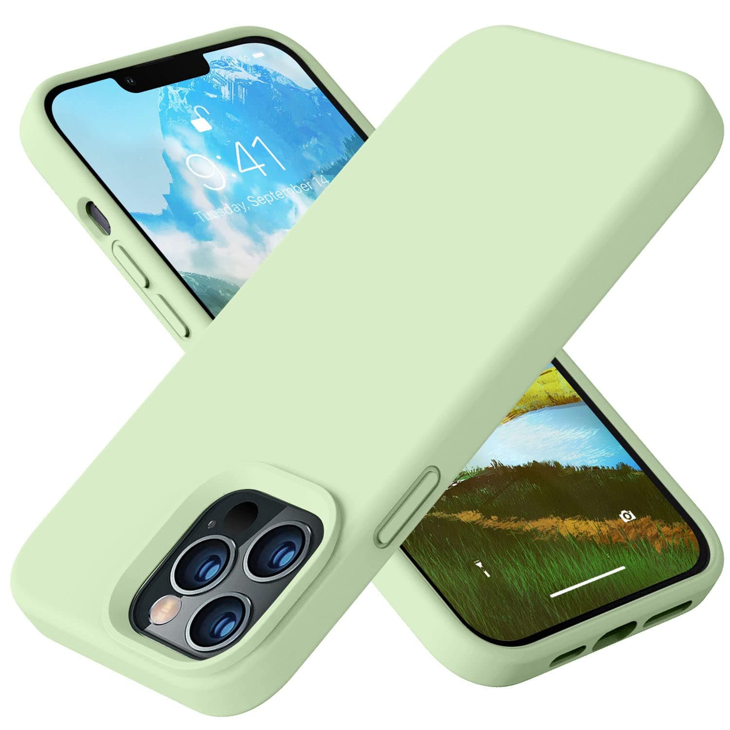 Vooii Compatible with iPhone 12/12 Pro Case 6.1 inch, Baby Skin Grade Liquid Silicone Full Body Protective Bumper Slim Case, 1.5 mm Edges Camera Protective, Support Wireless Charging - Matcha