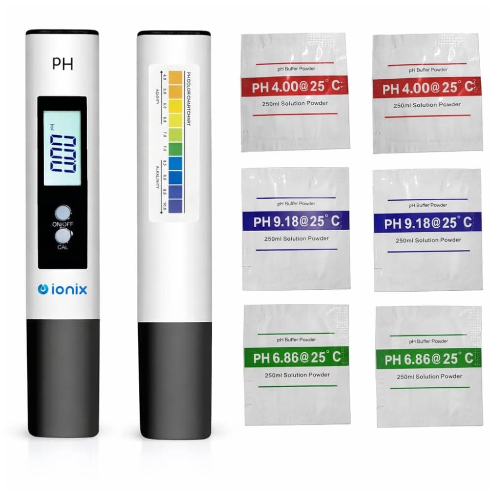 IONIX PH Meter for Water Testing, PH Meter with 6 Buffers Packets of 250 ml each, PH Tester for Water with Auto Calibration Mode, Automatic Temperature Compensation & Big Backlit LCD with Carry Box