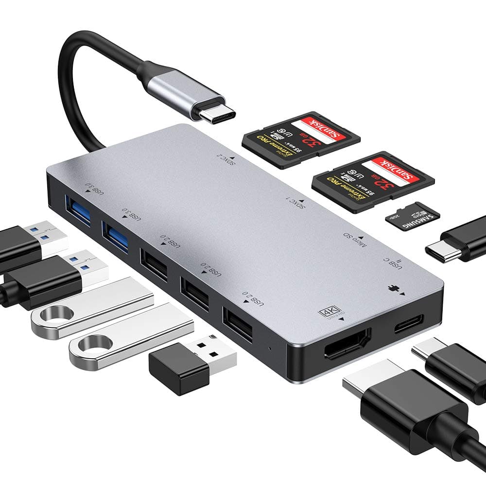 FLYLAND USB C Hub,Type C Hub Adapter with 4K USB C to HDMI,2 USB 3.0/3 USB2.0 Ports, PD Charging Port,SD/SDXC Card Reader for MacBook Air 2018/MacBook Pro,Nintendo Switch and More USB C Device