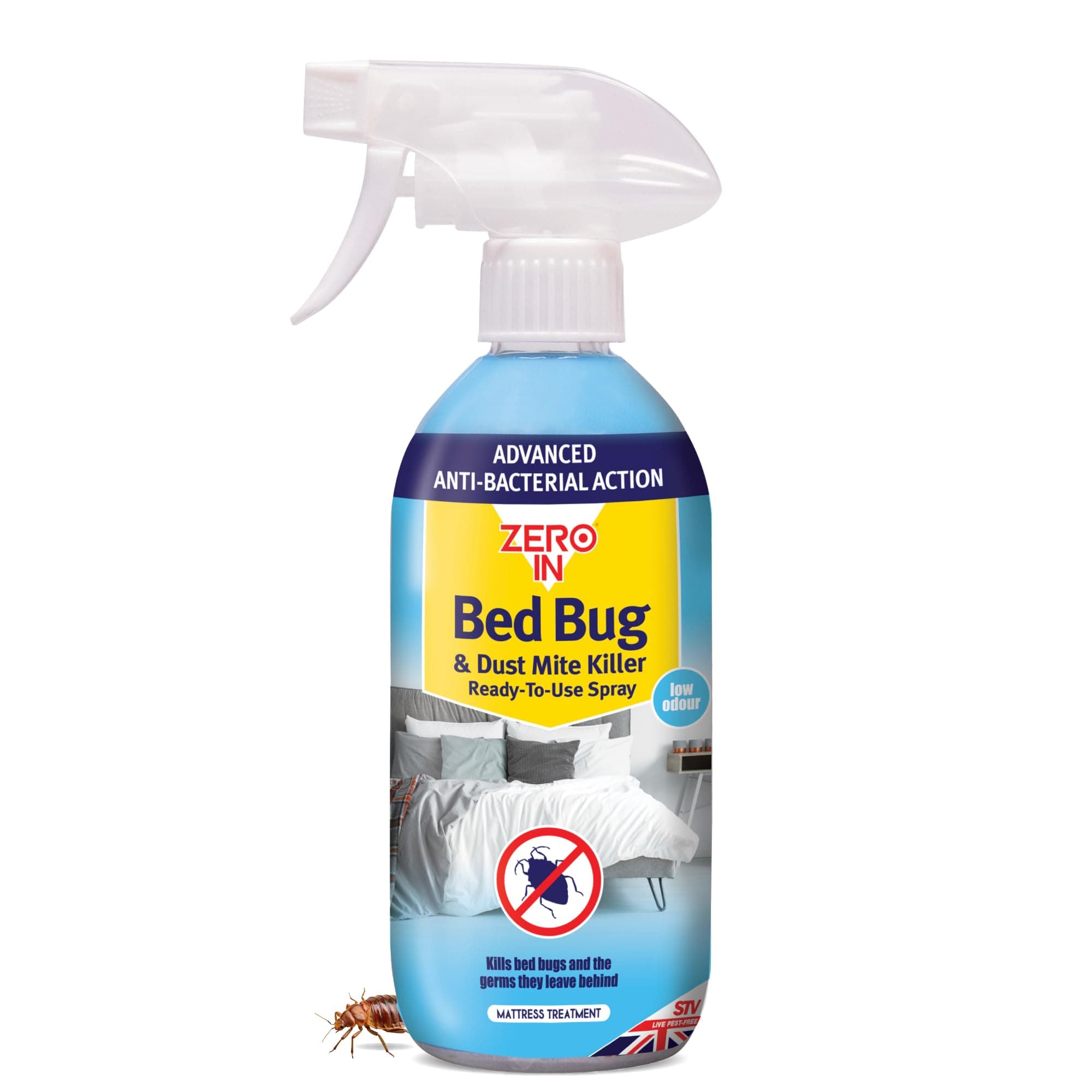 Bed Bug & Dust Mite Killer- 500 ml Spray. Ready-To-Use Formulation Kills Bed Bugs, Dust Mites and the Germs they Carry. Water-Based. Prevents Allergies and Reinfestation for up to 12 Weeks