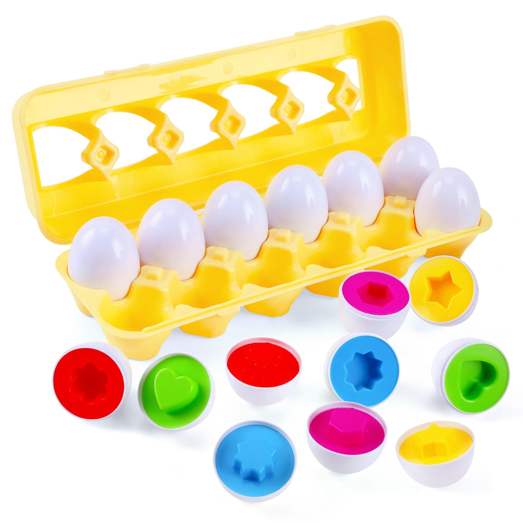 J-hong Matching Eggs 12 pcs Set Easter Eggs - Educational Color & Shape Recognition Sortere Skills Study Toys, Montessori Toys, STEM Educational Toy Gift for Toddler 1-3Year Old