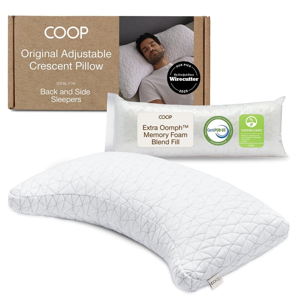 Original Crescent Adjustable Pillow, Queen Bed Crescent Foam Pillow - Medium Firm for Back & Side Sleepers, CertiPUR-US/GREENGUARD Gold