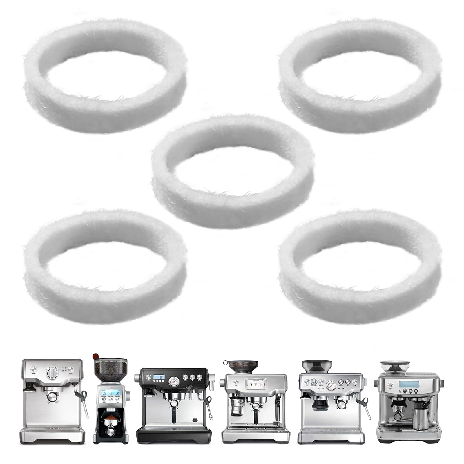5 Pcs Felt Washer Replacement for Breville Espresso Machine Grinders - Compatible with BES870, BES878, BES880, BES980, BCG820 Models Wool Ring Accessories