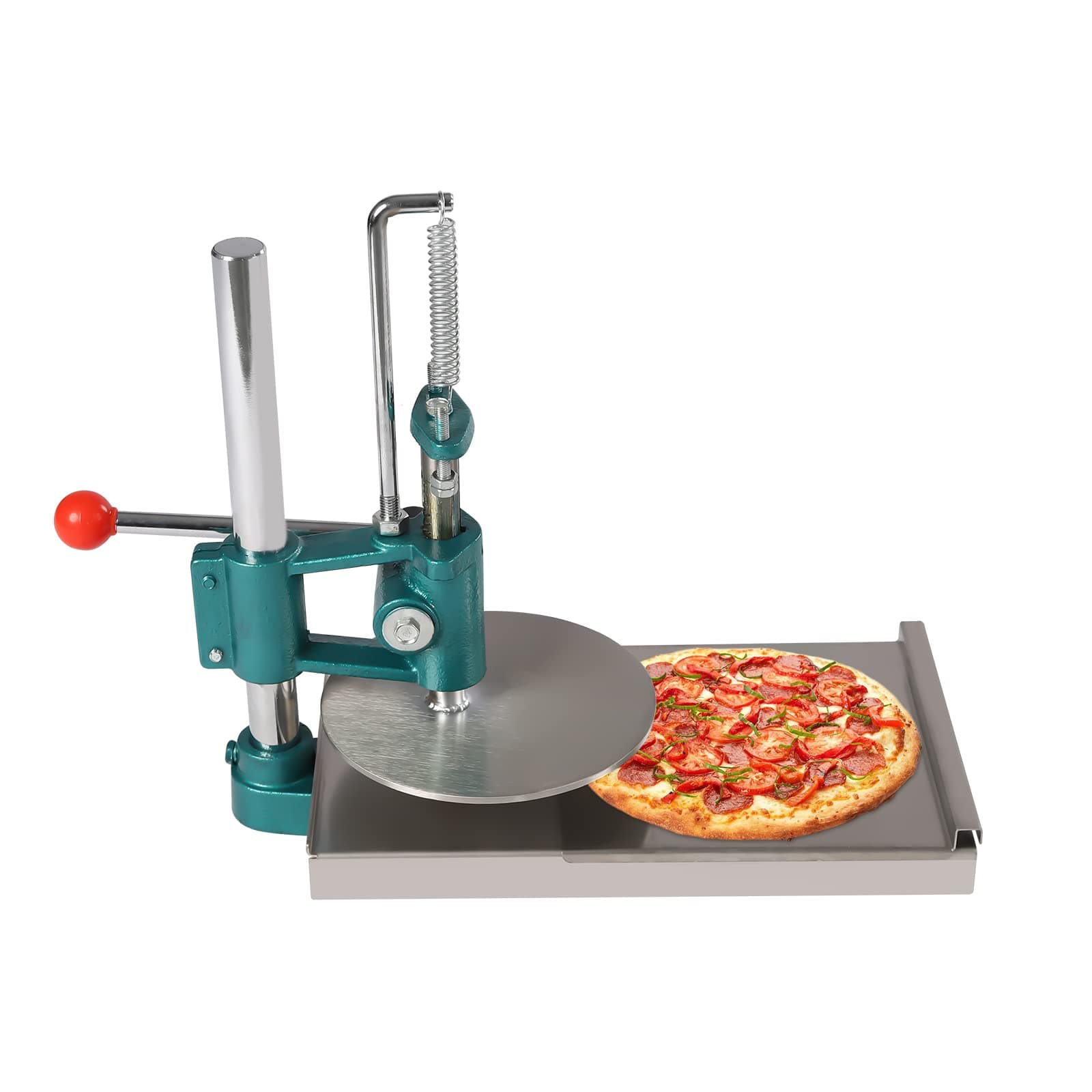 7.9inch Pizza Dough Press Machine w/Cast Iron Base, Dual Plates, 304 Stainless Steel Manual 0.2" Thick Disc Dough Pastry Press Machine for Making Hand Pies, Bread Molds, Pie Crusts