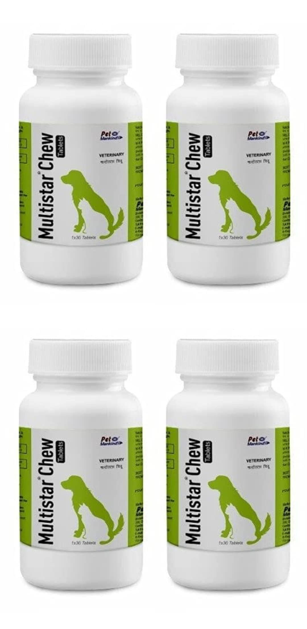 BULLYPET Multistar Chew Tablets Nutritious & Delicious Supplement with 10 Minerals & 8 Vitamins for Dogs & Cats - Pack of 4 (120 Count)