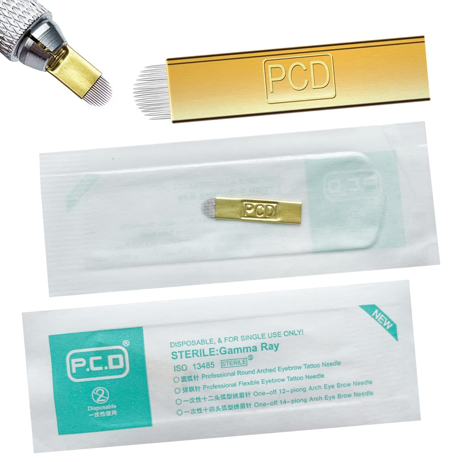 PCD U14 Eyebrow Mircoblading Needles 30Pcs,Disposable Permanent Makeup Manual Tattoo Needle Arc Blade-14 Pins U Shape