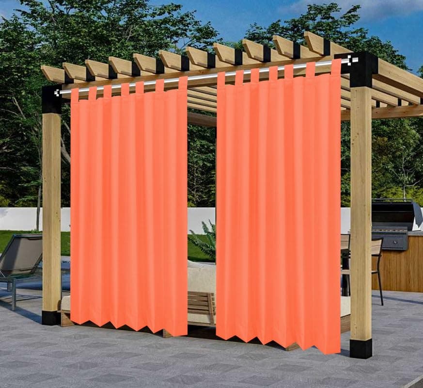 GREEN DECOR –Waterproof Polyester 300GSM Fabric Sun Rain & Vision Blockage Curtains with Top Style Loop Used for Door,Balcony,Outdoor & Indoor Area(Orange 4.5 X 9.5 Feet,Piece of 2)