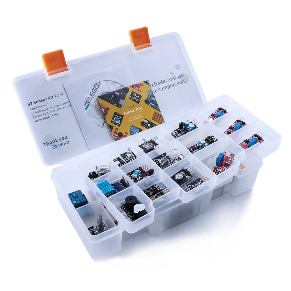 ELEGOO Upgraded 37 in 1 Sensor Modules Kit with Tutorial Compatible with Arduino UNO R3 MEGA Nano Raspberry pi 4(Excludes Microcontroller Board)