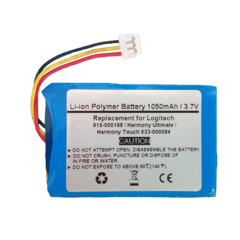1050mAh/3.7V Li-Polymer Replacement Battery for Logitech Harmony Ultimate/Logitech Harmony Touch 533-000084 / Logitech 915-000198