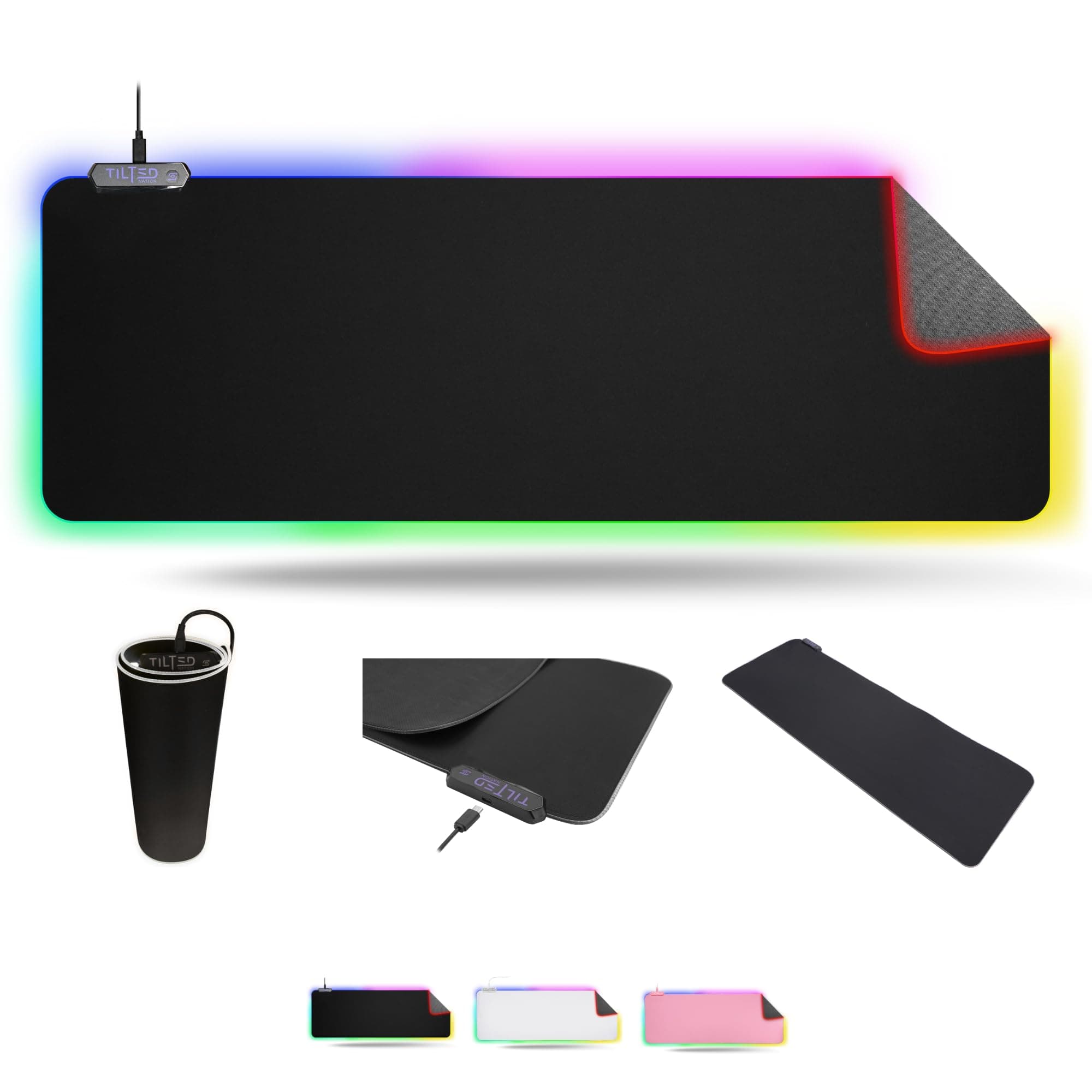 RGB Gaming Mouse Pad Large - LED Extended Mousepad Desk Mat with 8 Adjustable Light Modes - Computer Mouse and Keyboard Pad - Non Slip Rubber Base, Easy to Clean Water Proof Surface