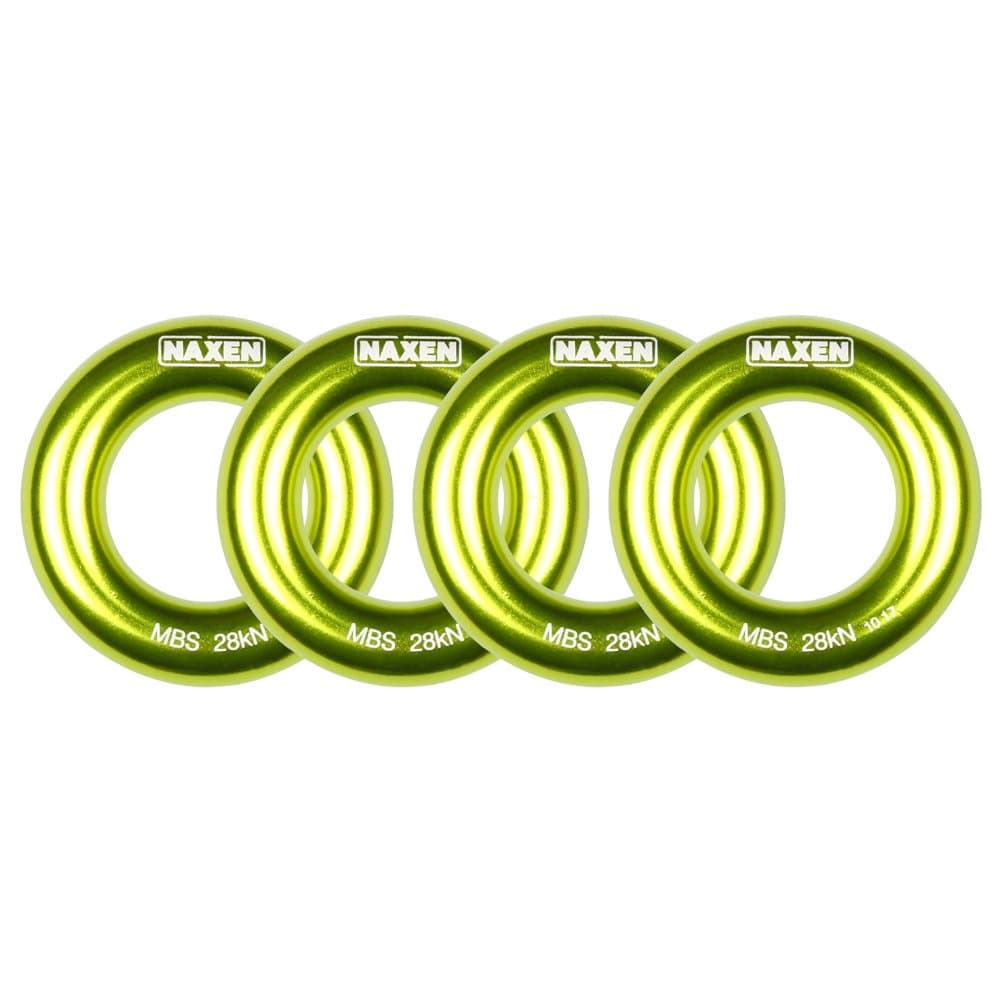 NAXEN 28kN Rappel Ring Hammock Ring Connection Ring for Slackline Rock Climbing Tree Climbing Rescue Green Pack of 4