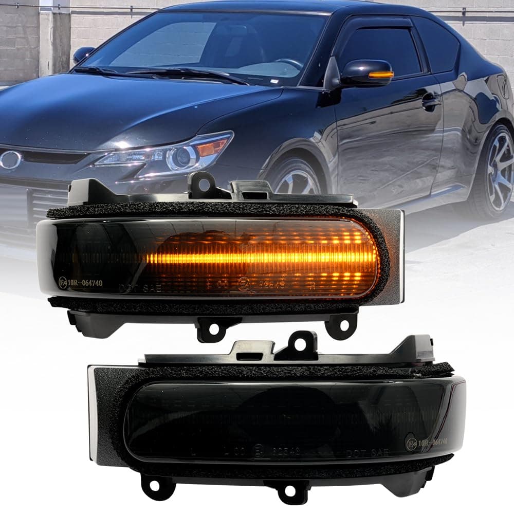 Sequential Amber Led Side Mirror Turn Signal Lights for 2011-2016 Scion tC, 2008-2015 Scion xB Side Mirror Marker Replacement Dynamic Blinkers Side Turn Indicator Assembly Smoked Lens, small