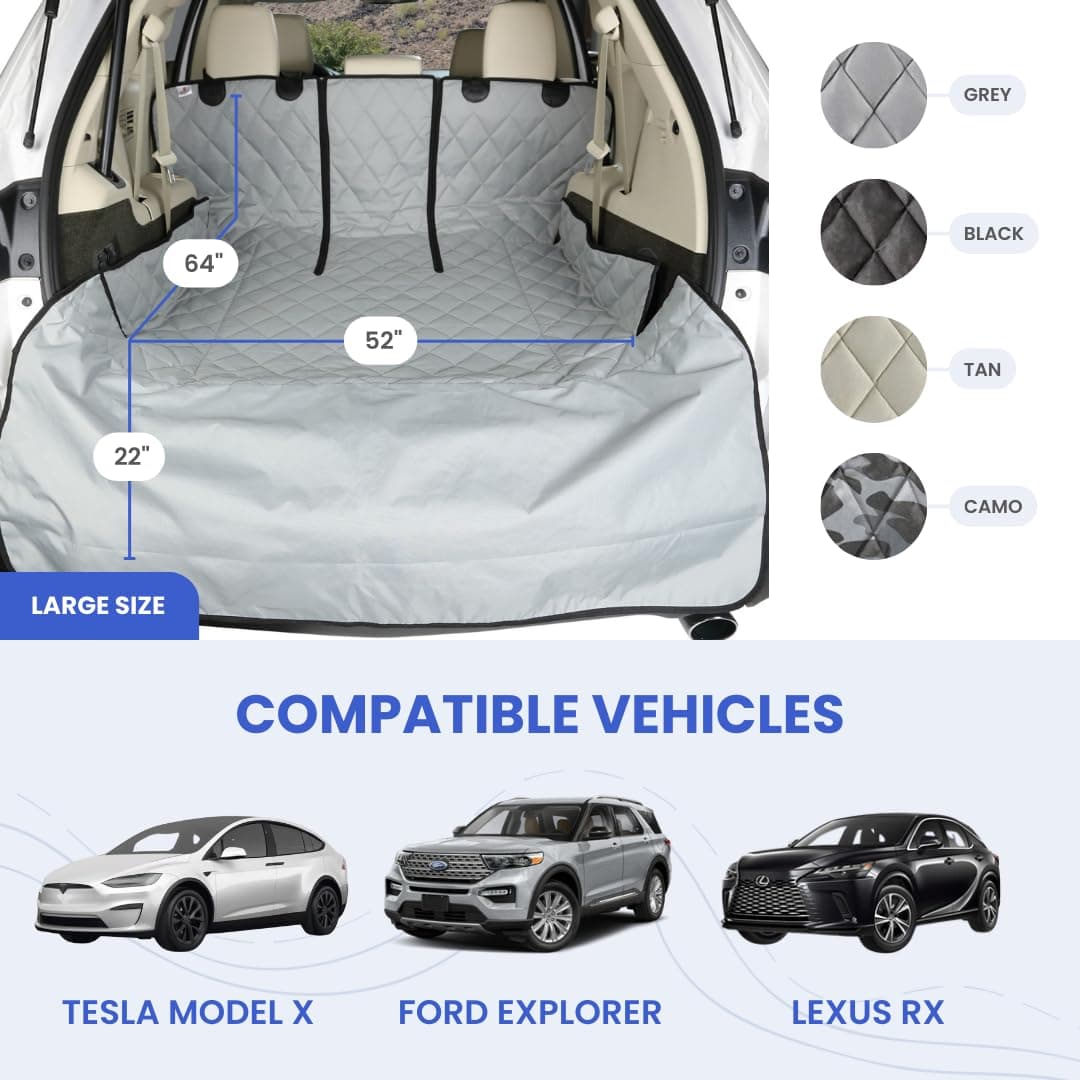 4Knines Split Cargo Liner for SUV – For Dogs & Pets, Heavy-Duty, Waterproof Trunk Mat & Cargo Cover – Fits 60/40 Split Bench & Armrest Pass-Through – Machine Washable, Non-Slip, Durable (Large, Beige)