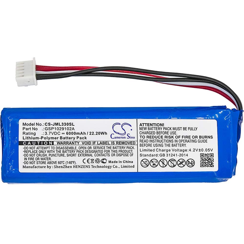 Replacement Battery for JBL Charge 3, fits Part No JBL GSP1029102A, Cameron Sino CS-JML330SL 3.7V 6000mAh/22.0Wh Li-Polymer Speaker Battery