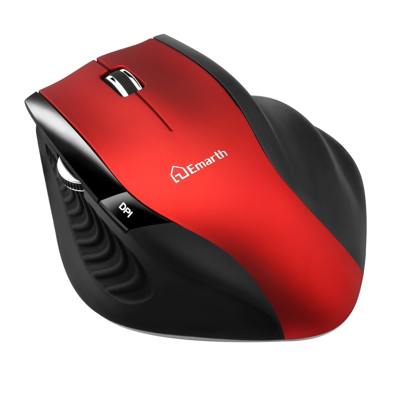 Emarth 2.4G Wireless Silent Mice, Optical Noise Reduction Quiet Click Mice with USB Nano Receiver, 5 Buttons 1600DPI Ergonomic Design, for PC/Computer/Laptop, Red (Red-B)