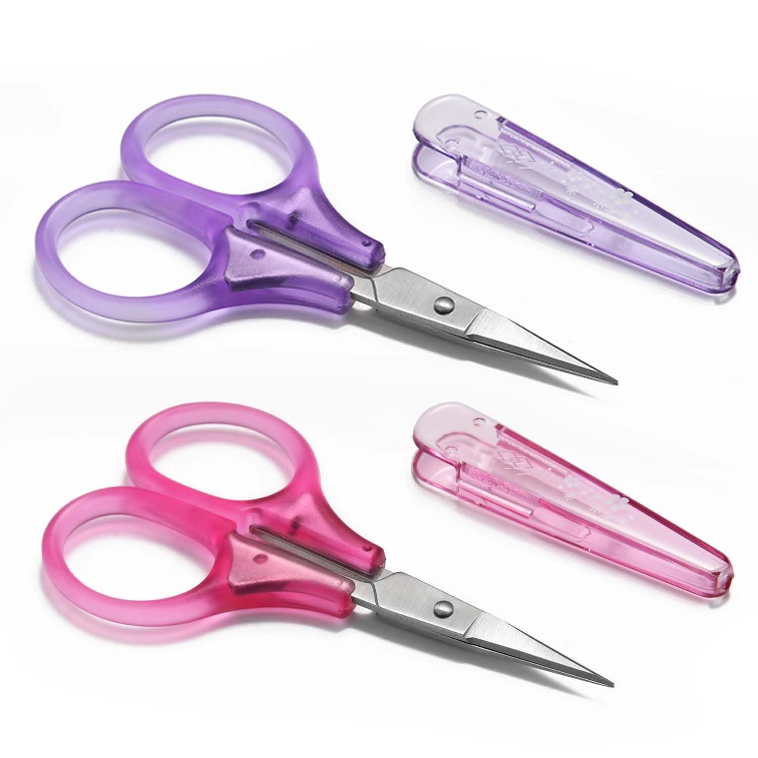 Small Craft Scissors, 3" Tiny Travel Scissors Tsa Compliant with Cover, Sharp Scissors all Purpose, Straight Fine Tips Mini Sewing Scissors Set, Precision Detail Paper Cutting, Pink/Purple