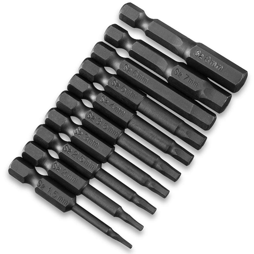 S2 Steel Hex Head Screwdriver Bit Set, 10PCS, 1.5-8mm Metric, 1/4 Inch Hex Shank, 2 Inch Length, Magnetic, for Hand Held Wrench and Electric Drills